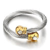 COOLSTEELANDBEYOND Ladies Elastic Adjustable Steel Twisted Cable Bangle Bracelet and Ring with Cubic Zirconia - coolsteelandbeyond