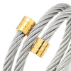 Ladies Mens Silver Gold Two-Lap Steel Cuff Bangle Bracelet Elastic Adjustable - COOLSTEELANDBEYOND Jewelry