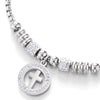 COOLSTEELANDBEYOND Ladies Steel Link Chain Bracelet with Dangling Cubic Zirconia Circle Cross and Bead Charm Adjustable - COOLSTEELANDBEYOND Jewelry
