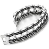 Large Silver Steel Motorcycle Bike Chain Bracelet Embedded with Black PU Rubber for Men, High Polished - COOLSTEELANDBEYOND Jewelry
