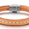 COOLSTEELANDBEYOND Light Brown Leather Bangle Bracelet for Mens Womens Genuine Leather Wristband with Magnetic Clasp - coolsteelandbeyond