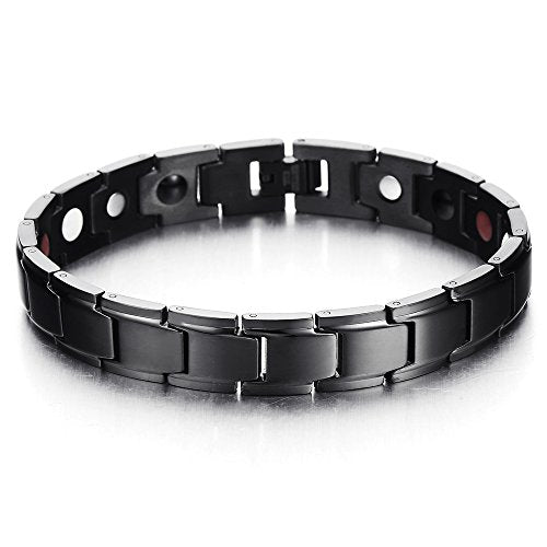 COOLSTEELANDBEYOND Magnetic Stainless Steel Mens Gold Black Power Element Bracelet with Magnets and Free Link Removal Kit - coolsteelandbeyond