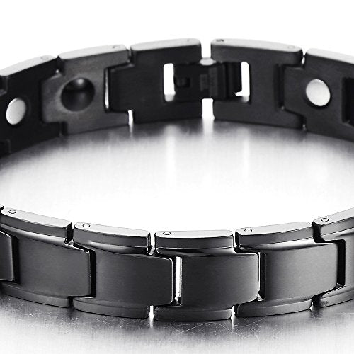 COOLSTEELANDBEYOND Magnetic Stainless Steel Mens Gold Black Power Element Bracelet with Magnets and Free Link Removal Kit - coolsteelandbeyond