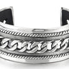 COOLSTEELANDBEYOND Masculine Wide Steel Cuff Bangle Bracelet for Men Women with Curb Chain Ornament - coolsteelandbeyond