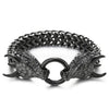 Men Black Steel Square Franco Chain Curb Chain Bracelet Dragon Head Scales Spiked Horn, Ring Clasp - COOLSTEELANDBEYOND Jewelry