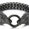 Men Black Steel Square Franco Chain Curb Chain Bracelet Dragon Head Scales Spiked Horn, Ring Clasp - COOLSTEELANDBEYOND Jewelry