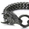 Men Black Steel Square Franco Chain Curb Chain Bracelet Dragon Head Scales Spiked Horn, Ring Clasp - COOLSTEELANDBEYOND Jewelry