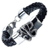 COOLSTEELANDBEYOND Men’s Biker Leather Bracelet with Stainless Steel Gothic Snake and Braided Leather Straps 8 Inches - coolsteelandbeyond