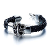 COOLSTEELANDBEYOND Men’s Biker Leather Bracelet with Stainless Steel Gothic Snake and Braided Leather Straps 8 Inches - coolsteelandbeyond