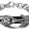 COOLSTEELANDBEYOND Men Steel Curb Chain Bracelet, ID Identification with Vintage Lion Head Marine Anchor, Black Leather - coolsteelandbeyond