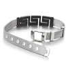 COOLSTEELANDBEYOND Men Steel Greek Key Pattern ID Identification Mesh Cable Bangle Bracelet, Buckle Clasp, Silver Black - coolsteelandbeyond