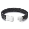 Men Women Black Braided Leather Bangle Bracelet Wristband White Ceramic Magnetic Clasp - COOLSTEELANDBEYOND Jewelry