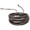 COOLSTEELANDBEYOND Men Women Hand-Made Multi-Strand Brown Braided Leather Wristband Bracelet with Brown Cotton Rope - coolsteelandbeyond