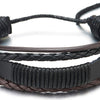 COOLSTEELANDBEYOND Men Women Multi-Strand Black Brown Braided Leather Wrap Bracelet with Black Cotton Rope, Adjustable - coolsteelandbeyond