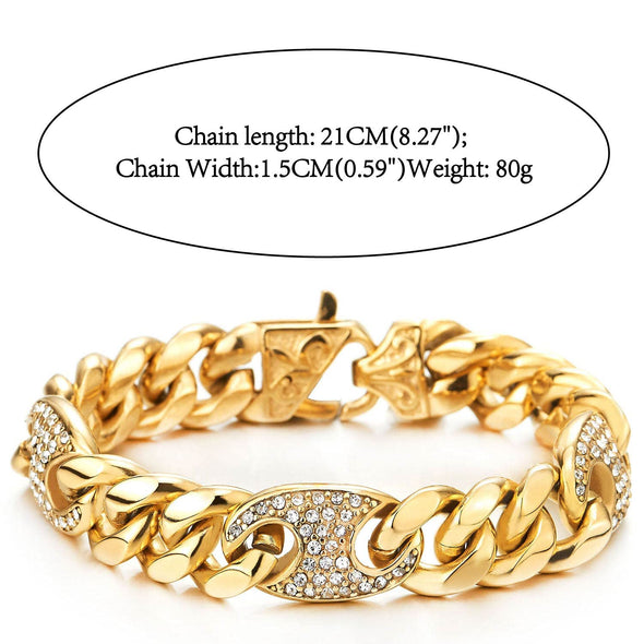 Men Women Stainless Steel Marine Anchor Curb Chain Bracelet Gold Color Polished with Cubic Zirconia - COOLSTEELANDBEYOND Jewelry
