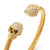COOLSTEELANDBEYOND Men Women Steel Gold Skull Twisted Cable Cuff Bangle Bracelet with Cubic Zirconia, Adjustable - coolsteelandbeyond