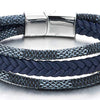 COOLSTEELANDBEYOND Men Women Three-Strand Navy Blue Braided Leather Cotton Rope Bracelet Wristband Steel Magnetic Clasp - coolsteelandbeyond