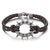 COOLSTEELANDBEYOND Men Women Two-Row Brown Braided Leather Bangle Bracelet Wristband with Grey Spiked Rivets Oval Charm - coolsteelandbeyond