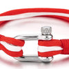 COOLSTEELANDBEYOND Men Womens Steel Screw Anchor Shackles Nautical Sailor Red White Cotton Rope Wrap Bracelet Wristband - coolsteelandbeyond