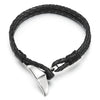 Men Womens Two-Row Black Braided Leather Wristband Bracelet with Steel Whale Dolphin Tail Hook Clasp - COOLSTEELANDBEYOND Jewelry