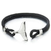 Men Womens Two-Row Black Rope Wristband Bracelet with Steel Whale Dolphin Tail Hook Clasp - COOLSTEELANDBEYOND Jewelry