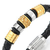 COOLSTEELANDBEYOND Mens Black Braided Leather Bracelet Bangle Wristband with Stainless Steel Skulls Charms Silver Gold - coolsteelandbeyond