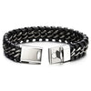 COOLSTEELANDBEYOND Mens Black Braided Leather Bracelet Interwoven with Stainless Steel Black Link Chains - coolsteelandbeyond