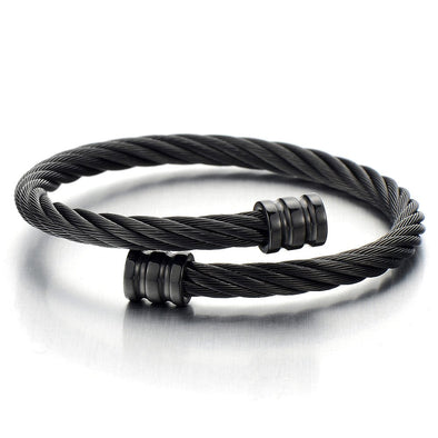 COOLSTEELANDBEYOND Mens Twisted Cable Cuff Bangle Bracelet Stainless Steel Polished - coolsteelandbeyond