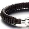 COOLSTEELANDBEYOND Mens Brown Braided Leather Bracelet Genuine Leather Bangle Wristband with Magnetic Clasp - coolsteelandbeyond