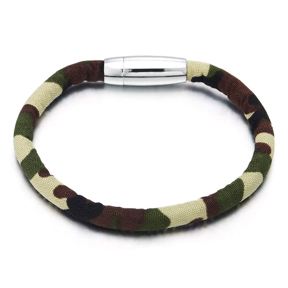 Mens Camouflage Cotton Rope Bangle Bracelet Wristband with Magnetic Clasp, Minimalist - COOLSTEELANDBEYOND Jewelry