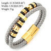Mens Double-Row Beige Grey Braided Leather Bracelet Bangle Wristband with Gold Steel Ornaments - COOLSTEELANDBEYOND Jewelry