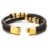 Mens Double-Row Brown Braided Leather Bracelet Bangle Wristband, Gold Color Steel Ornaments - COOLSTEELANDBEYOND Jewelry