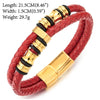 Mens Double-Row Red Braided Leather Bracelet Bangle Wristband, Gold Color Steel Ornaments - COOLSTEELANDBEYOND Jewelry