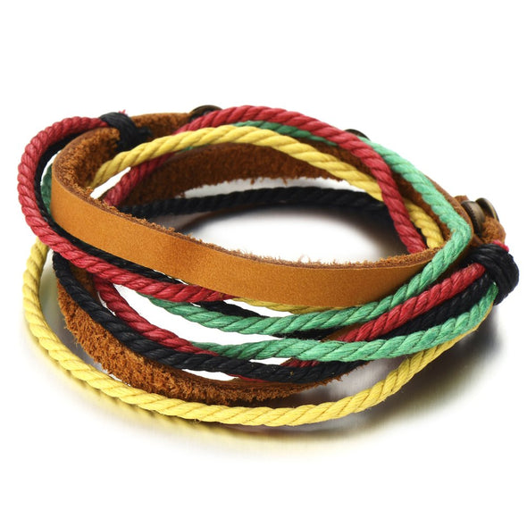 Mens Ladies Colorful Multi-Strand Leather Rope Bracelet Wristband Wrap Bracelet