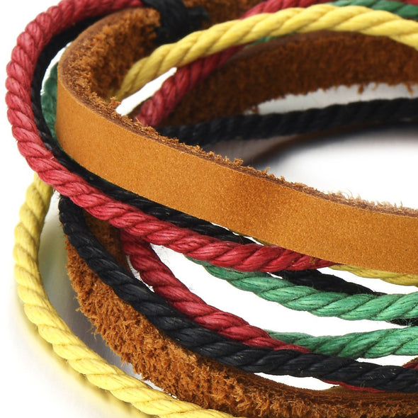 Mens Ladies Colorful Multi-Strand Leather Rope Bracelet Wristband Wrap Bracelet