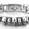 COOLSTEELANDBEYOND Mens Large Polished Steel Skull ID Identification Curb Chain Bracelet with Cross Clasp, Biker Gothic - coolsteelandbeyond