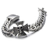 Mens Large Skull Cross Bracelet Stainless Steel Curb Chain Biker Gothic Silver Color Polished - COOLSTEELANDBEYOND Jewelry