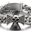 Mens Large Skull Cross Bracelet Stainless Steel Curb Chain Biker Gothic Silver Color Polished - COOLSTEELANDBEYOND Jewelry