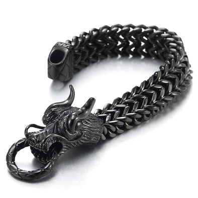 COOLSTEELANDBEYOND Mens Large Stainless Steel Dragon Curb Chain Bracelet, 8.5 Inches Long, Biker Masculine - coolsteelandbeyond