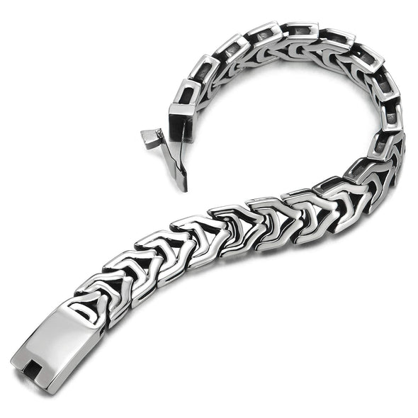 COOLSTEELANDBEYOND Mens Masculine Stainless Steel Link Chain Bracelet with Box Spring Clasp, Punk Rock Biker - coolsteelandbeyond