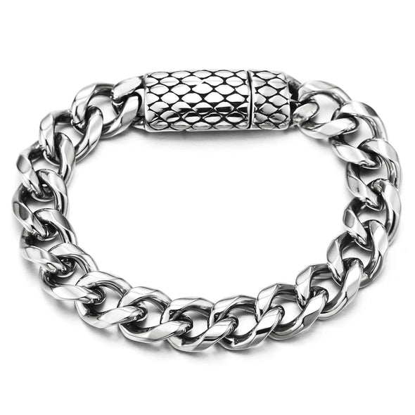 Mens Stainless Steel Curb Chain Bracelet with Dragon Snake Scales ...