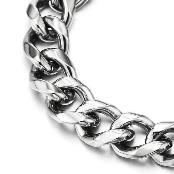 COOLSTEELANDBEYOND Mens Stainless Steel Curb Chain Bracelet with Dragon Snake Scales Magnetic Box Clasp, High Polished - coolsteelandbeyond