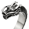 COOLSTEELANDBEYOND Mens Stainless Steel Dragon Cuff Bangle Bracelet Inlaid with Black Leather, Elastic Adjustable - coolsteelandbeyond