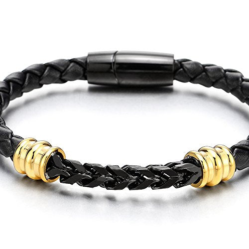 Mens Stainless Steel Gold Black Square Franco Chain Curb Chain and ...