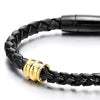 COOLSTEELANDBEYOND Mens Stainless Steel Gold Black Square Franco Chain Curb Chain and Black Braided Leather Bracelet - coolsteelandbeyond