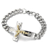 COOLSTEELANDBEYOND Mens Stainless Steel Jesus Christ Crucifix Cross Bracelet Curb Chain Silver Gold Color Polished - coolsteelandbeyond