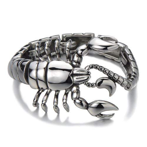COOLSTEELANDBEYOND Mens Stainless Steel Large Scorpion Bangle Bracelet Silver Color Polished - coolsteelandbeyond