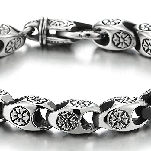 COOLSTEELANDBEYOND Mens Stainless Steel Vintage Cross Charms Link Chain Bracelet, Biker Punk Rock - coolsteelandbeyond