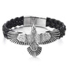 Mens Stainless Steel Vintage Flying Eagle Black Braided Leather Wristband Bangle Bracelet, Rock Punk - COOLSTEELANDBEYOND Jewelry