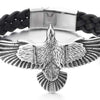 Mens Stainless Steel Vintage Flying Eagle Black Braided Leather Wristband Bangle Bracelet, Rock Punk - COOLSTEELANDBEYOND Jewelry